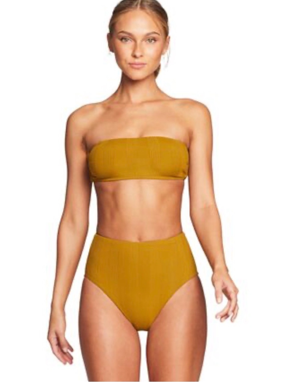 Vitamin A Mustard Yellow Ribbed High-Waist Bikini Set